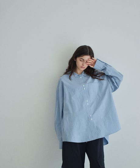 tops-02461　オーバーサイズ シャツ　ホワイト　ブルー