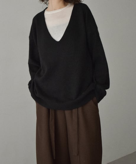 knit-02346　Vネック オーバーニット　エクリュ　グレー　ブラック