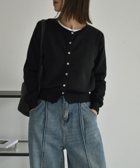 knit-02253　メタルボタン コンパクト カーディガン　エクリュ　グレー　ブラック