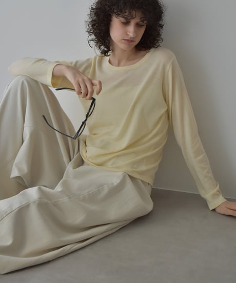 nh-knit-02337　クルーネック シアーニット　エクリュ　クリーム　イエローグリーン　グレー　ブラック
