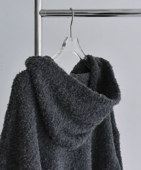 knit-02350　ブークレ フードニットプルオーバー　エクリュ　グレー