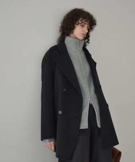knit-02345　ダブルジップ ニット プルオーバー　グレー　ブラウン　ブラック