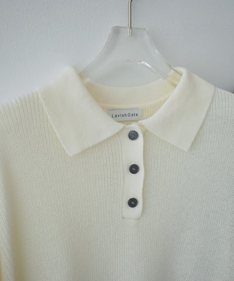 knit-02382　リネン混 ポロカラー ニット プルオーバー　エクリュ　ブラック