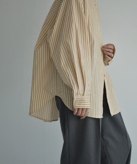 tops-02453　オーバーサイズ ストライプシャツ　キャメル
