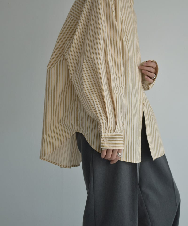 tops-02453 オーバーサイズ ストライプシャツ キャメル | L