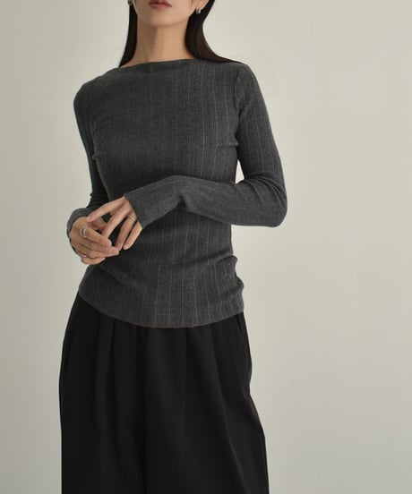 knit-02301　ボートネック ランダム リブ ニット　オフホワイト　チャコール