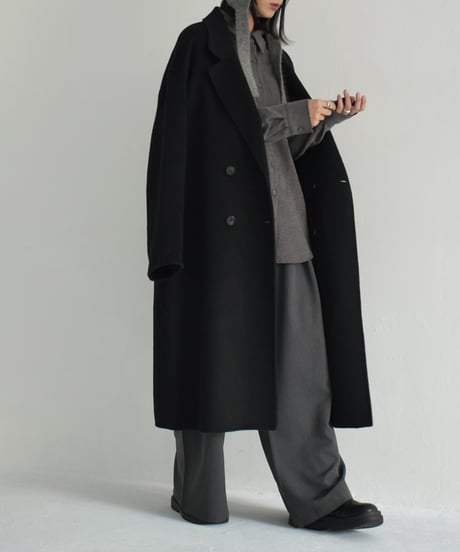 coat-02054　シャギー ウールコート　リバー仕立て　グレー　ブラック