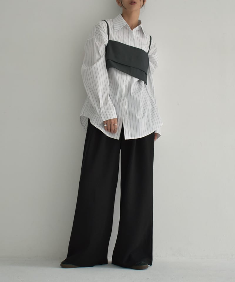 tops-02511 ピンストライプ オーバー シャツ ホワイト ブラック tops-02511 ピンストライプ オーバー シャツ ホワイト ブラック