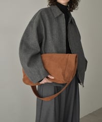 outer-02092　ウールライク ショートジップブルゾン　エクリュ　グレー　ブラウン