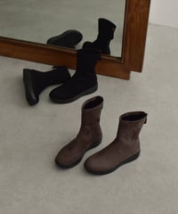 shoes-02168　軽量EVAソール  スエードフラットショートブーツ　ブラウン　ブラック