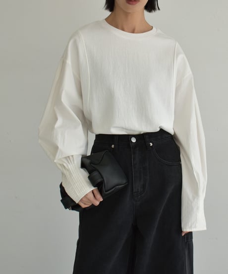tops-02444　シャツスリーブカットソー　ホワイト　ブラック