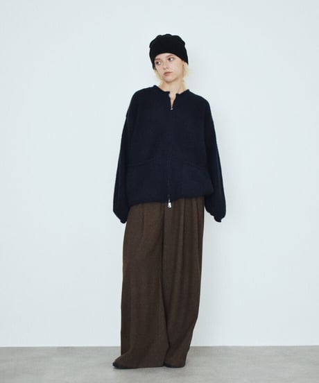 knit-02400　フロントポケット ジップ ニット カーディガン　アイボリー　グレー　ネイビー