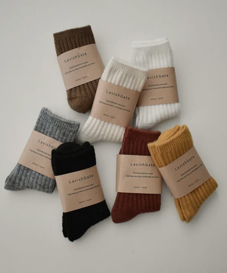 mb-socks-02001　ウール混 リブソックス　オフホワイト　キナリ　グレー　モカ　レンガ　マスタード　ブラック