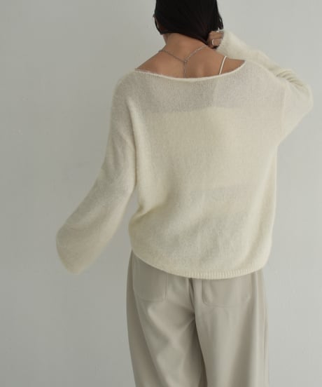 knit-02285　 モヘアライク ルーズ ニット　エクリュ　ブラウン