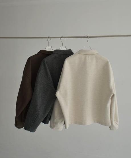 outer-02092　ウールライク ショートジップブルゾン　エクリュ　グレー　ブラウン