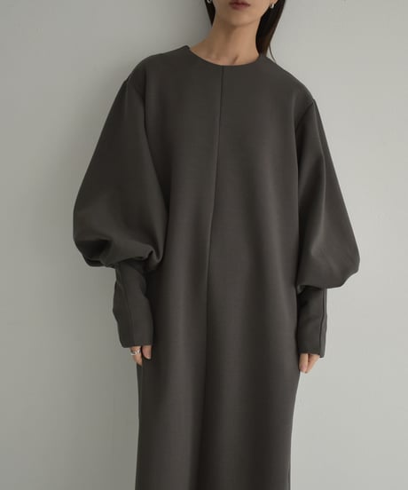 onepiece-12012　タックスリーブ ダンボールニット ワンピース　チャコール　ブラック