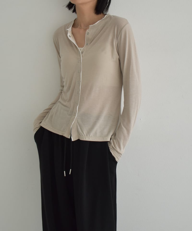 nh-tops-02541 スナップボタン プルオーバー ベージュ ブラック