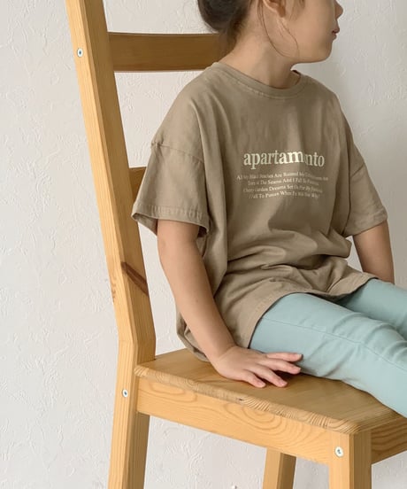 nh-kidstops-02001　キッズ クルーネック テキストＴシャツ　ホワイト　モカ