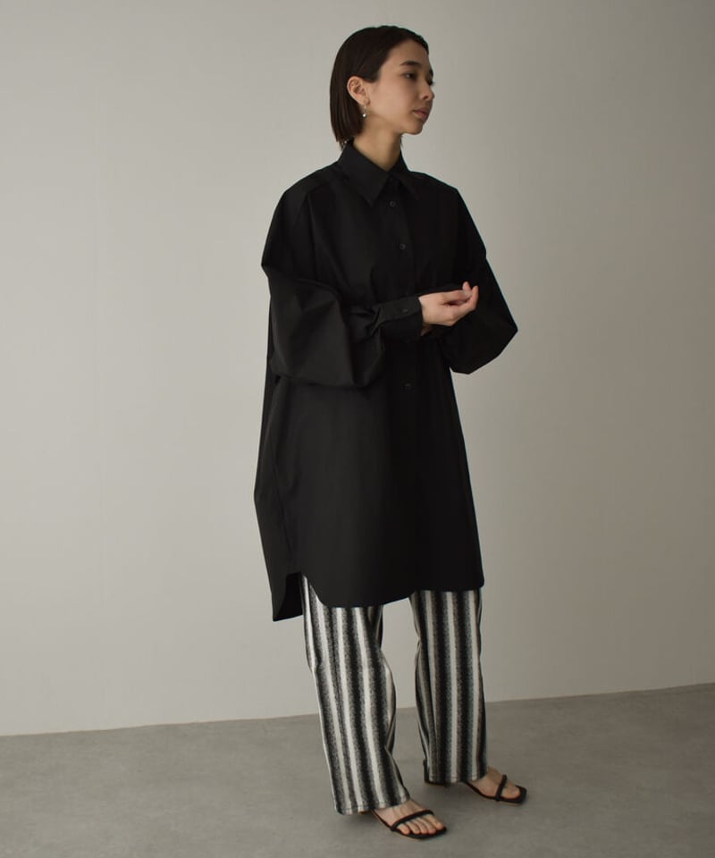 tops-02298 ビッグシルエットシャツ ブラック ベージュ | L 