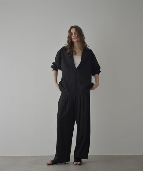 tops-12012　スキッパーシャツ 《セットアップ可能》　モカベージュ　ブラック