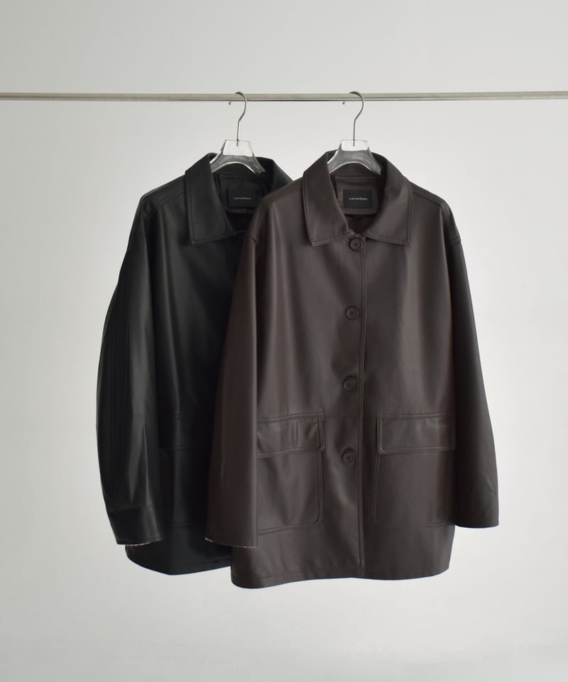 jacket-02026 フェイクレザー カーコート ブラウン ブラック | L a v i