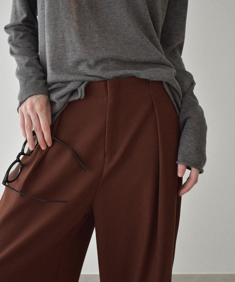 bottoms-02295 ウエストタック ワイドパンツ グレー ブラウン | L a v i