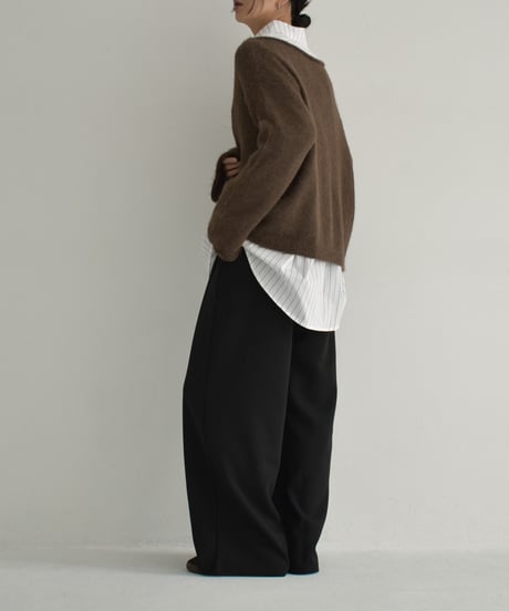 knit-02285　 モヘアライク ルーズ ニット　エクリュ　ブラウン