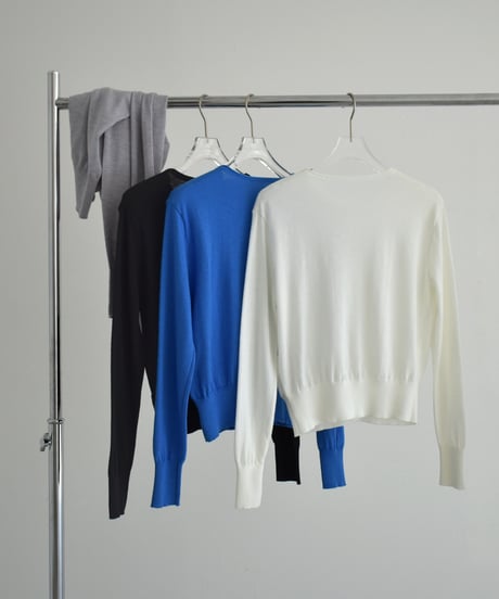nh-knit-02376　クルーネック ニット カーディガン　ホワイト　ブルー　グレー　ブラック