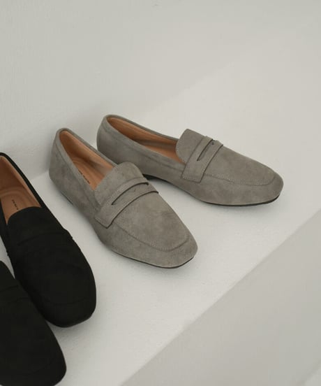 shoes-02145　クッション仕様　スエードローファー　グレージュ　ブラック