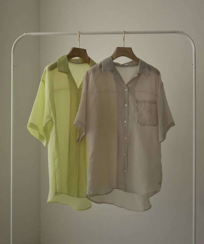 tops-04127 日本製 シアー オープンカラーシャツ ライムグリーン ...