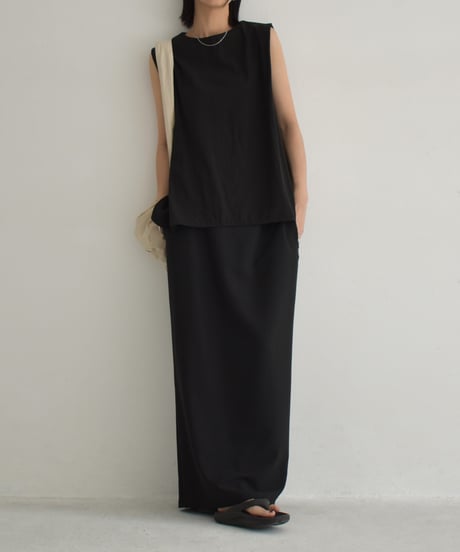 tops-12013　ショルダータック ノースリーブ トップス 《セットアップ可能》　モカベージュ　ブラック