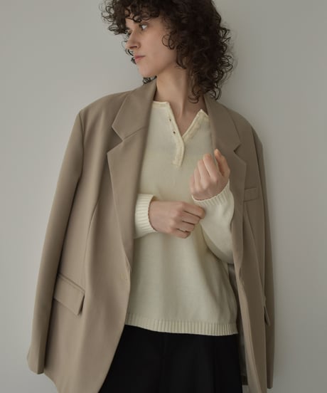 knit-02375　ヘンリーネック ニット プルオーバー　エクリュ　チャコール