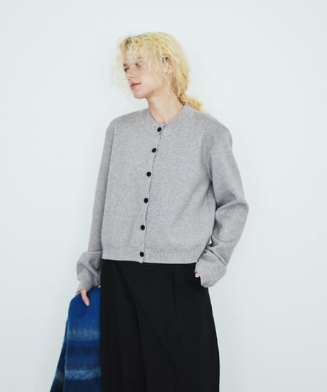 knit-02395　クルーネック ハイゲージニット カーディガン　グレー　ブラック