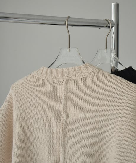 knit-02335　フレンチスリーブ クロップドニット　ライトベージュ　ブラック