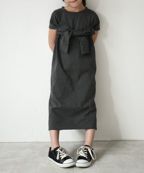 nh-kidsonepiece-04001　日本製　キッズ　スリットスリーブ　Ｔシャツワンピース　チャコール　ピスタチオ　110cm　120cm　130cm
