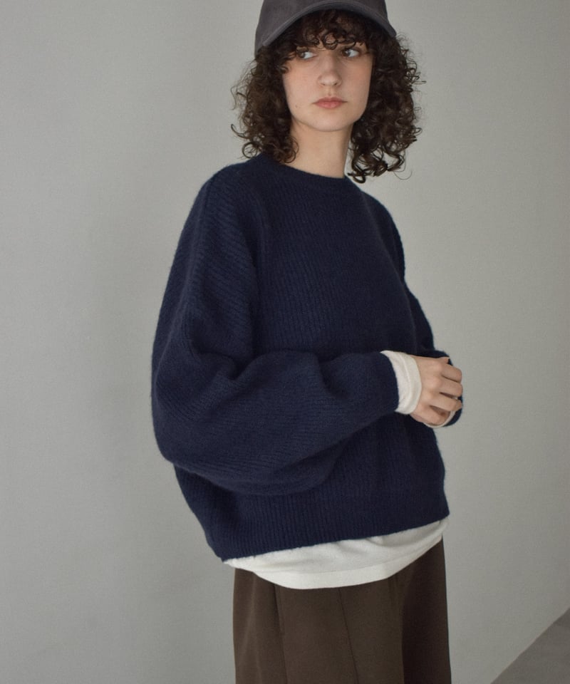 knit-02308 ボリューム スリーブ ニット プルオーバー オフホワイト