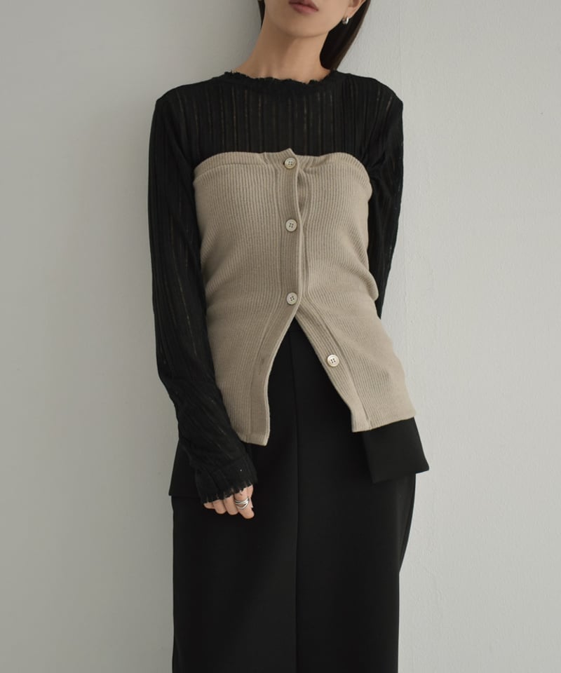 tops-04141 日本製 リブ ボタン ビスチェ グレージュ チャコール tops-04141 日本製 リブ ボタン ビスチェ グレージュ チャコール