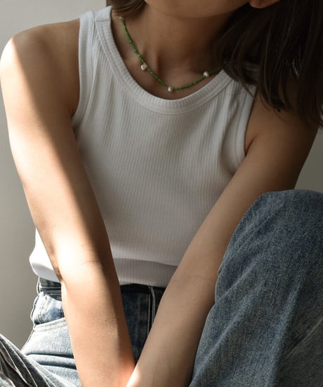 mb-necklace2-02064　淡水パール×ビーズネックレス  　グリーン