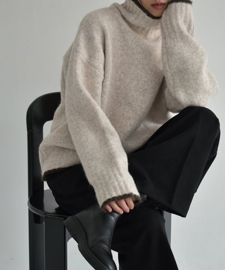 knit-02310　バイカラー ニット トップス　ライトベージュ　グレー　ブラウン