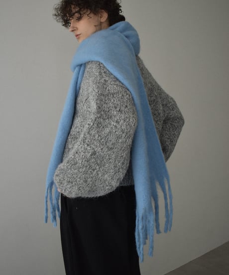knit-02361　ボリュームスリーブ MIXカラー Vネック ニット　ブラウン　グレー