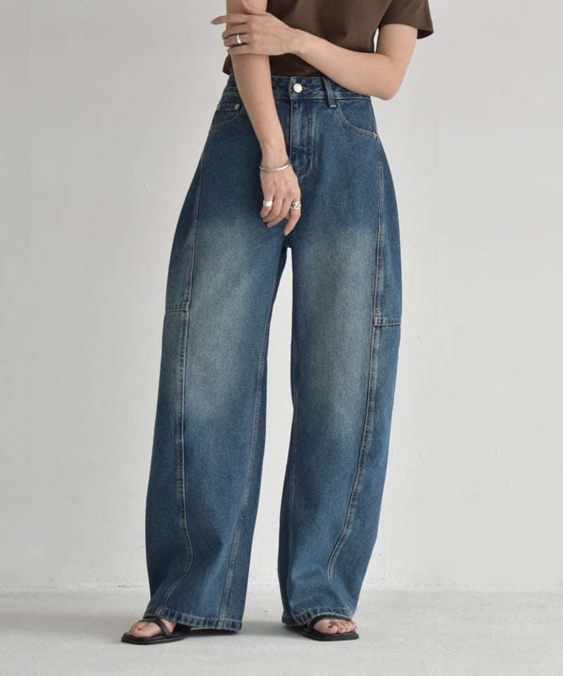 bottoms-02283 カーブデニム パンツ インディゴブルー | L a v i s h