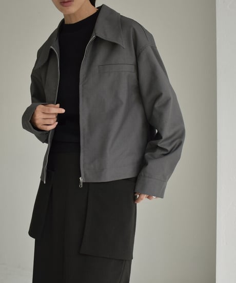 outer-02064　 ジップ ショート ジャケット　グレー　ブラック