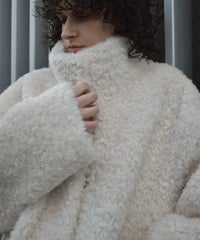 coat-02065　プードルボア ハイネック ミディコート　エクリュ　ブラウン