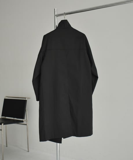 coat-02048　スタンドカラー ミディコート　ブラック