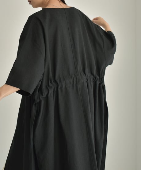 【STUDIO ENUL】onepiece-14001　リネン ガウンドレス　アイボリー　ブラック