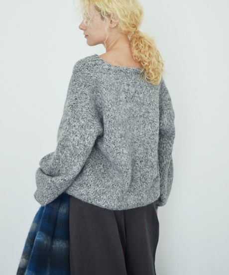 knit-02396　Vネック ボリューム ニット プルオーバー　ピンク　ベージュ　ブラウン　グレー