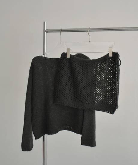 knit-02355　ラップクロシェニット付 ボートネック ニット プルオーバー　ライトグレー　チャコール　ブラウン