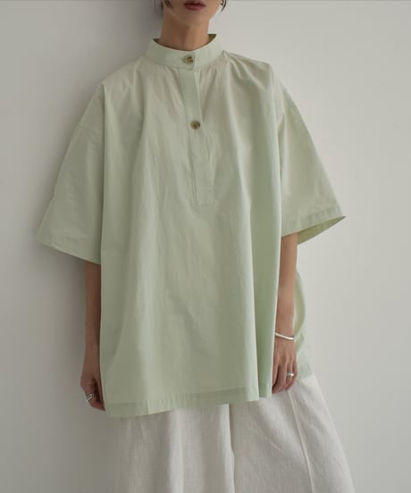 tops-02404　オーバーサイズ プルオーバーシャツ　ホワイト　ミント