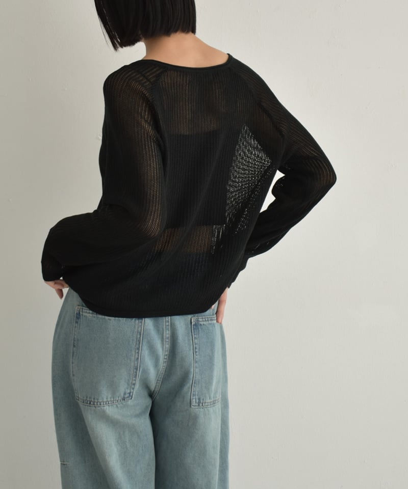 knit-02270 リネン混 サマーニット カーディガン ベージュ ブラック