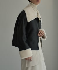 outer-02075　ビックカラー フェイクムートン ジャケット　グレージュ　ベージュ　ブラック